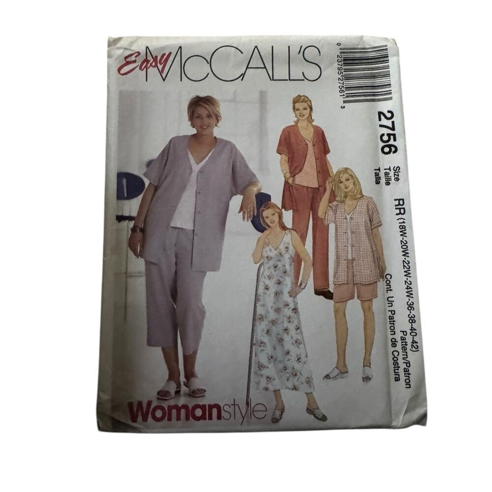 McCalls 2756 UNCUT Sewing Pattern Women's Jacket Dress Top Shorts Pants 18W-24W